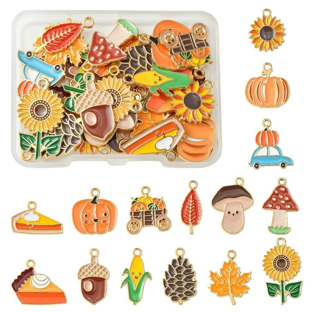 1641 30Pcs Thanksgiving Day Enamel Pendants Charms for Jewelry Making Light